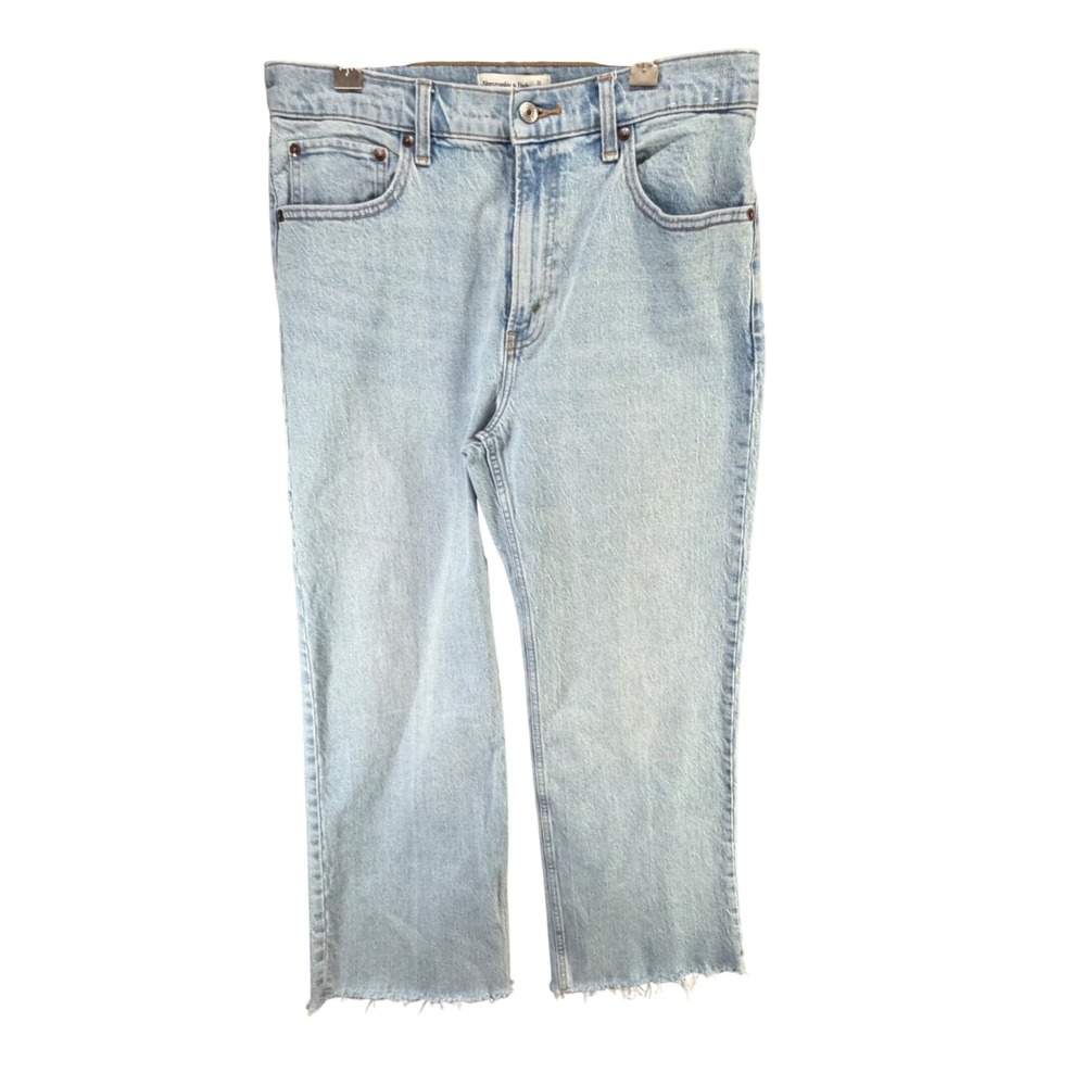 Abercrombie & Fitch The 90s Relaxed Denim Jeans 31 SHORT Blue Raw Hem High Rise